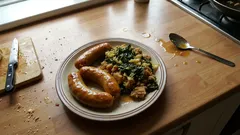 Alheira na air fryer com migas de broa e couve: jantar português sem esforço