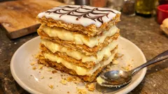Mil-folhas de creme pasteleiro bem crocante: truques para ficar alto e com corte limpo