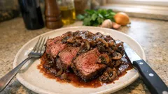 Rosbife no forno com molho de cogumelos e vinho tinto: simples e cheio de sabor