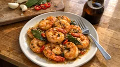 Camarão frito com cerveja: dourado na frigideira e com molho curto de alho e louro