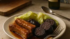 Entrecosto com couve e morcela no tacho: carne macia e molho bem aromático