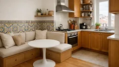 Banco fixo na cozinha: a tendência de 2026 que poupa espaço e dá arrumação