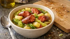 Salsichas com couve lombarda e batata: estufado simples, com molho leve e bem caseiro