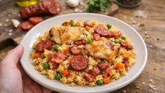 Arroz de frango no forno: tabuleiro bem húmido e cheio de sabor