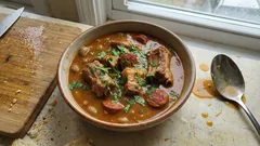 Favas guisadas com entrecosto: receita de tacho com molho bem apurado