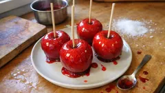 Maçãs de amor com agar-agar: cobertura vermelha brilhante que seca rápido