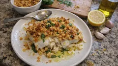 Bacalhau com broa de milho no forno: crosta dourada e peixe suculento