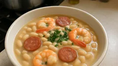 Feijoada branca de camarão com linguiça: cremosa e pronta em poucos minutos