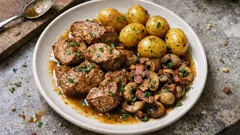 Vitela de Páscoa no forno: marinada de vinho branco e batatinhas bem douradas