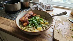 Favas guisadas com entremeada frita: o truque para ficarem bem tenras