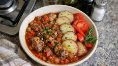 Caldeirada de cabrito de Páscoa no robot: molho apurado e legumes a vapor no mesmo passo