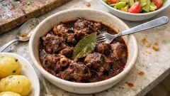 Chanfana de borrego no forno: vinho tinto e cozedura lenta para carne bem tenra